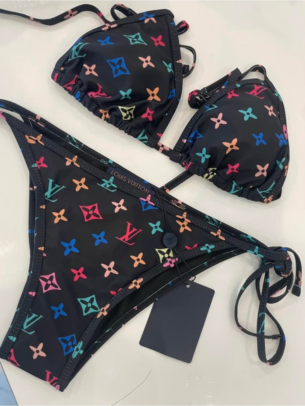 Multi color monogram bikini set